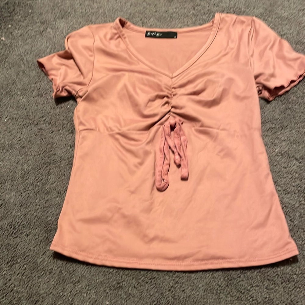 Pink sinched tie top xs
